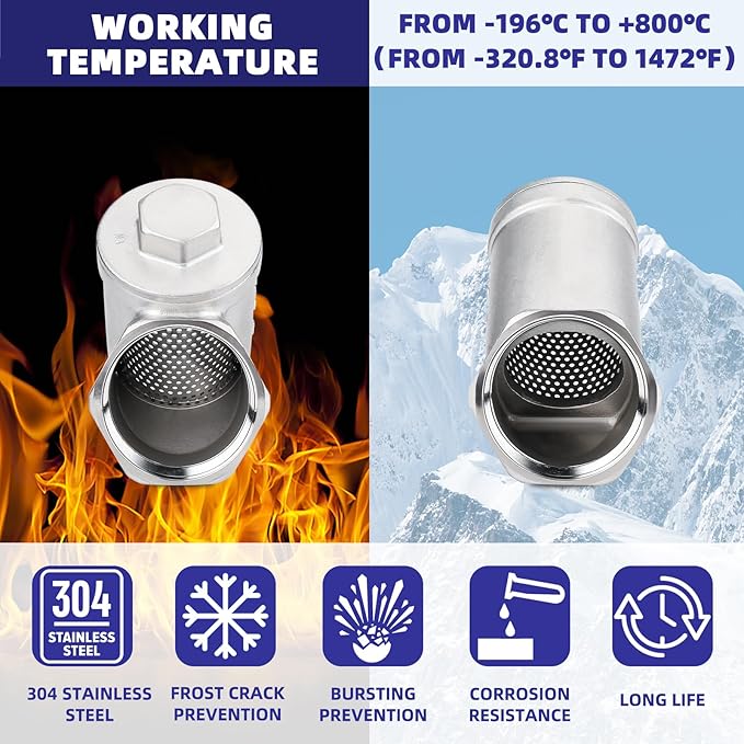 Industrial Plumbing Y Strainers NPT Female 1/2", Heavy Duty 304 Stainless Steel Y-Strainer, Y-Shaped Filter Valve Connector with 80 Mesh Screen to Remove Excess Impurities for Water Oil Gas DN15