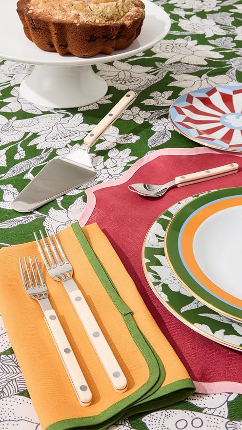 SABRE PARIS - 5-Piece Flatware Set - Bistrot Collection - Knife, Fork, Soup Spoon, Teaspoon & Dessert Fork - Stainless Steel & Nylon - Dishwasher Safe - Ivory - Brilliant Finish