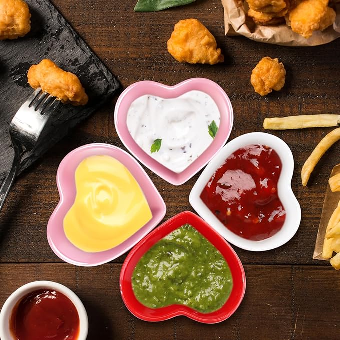 Hushee 12 Pcs Valentine's Day Heart Shaped Bowl Ceramic Candy Dish Multipurpose Salad Appetizer Dipping Sauce Heart Plates for Anniversary Wedding Party(Love,Red, White, Pink)