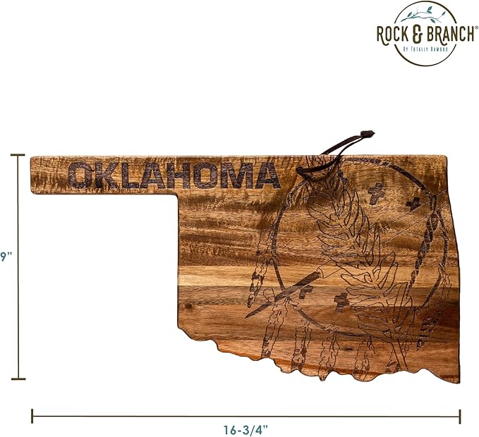 Totally Bamboo Rock & Branch Origins Series Oklahoma State Shaped Cutting Board and Charcuterie Serving Tray, Includes Hang Tie for Wall Display 16-3/4" x 9" x 5/8"