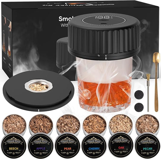 Electric Whiskey Smoker kit - Built-in Lighter (No Butane）Drink Smoker, 6 Wood Chip Flavors, Rechargeable Cocktail Smoker Kit, Birthday Bourbon Whiskey Gift, Suitable for Men, Dad, Husband