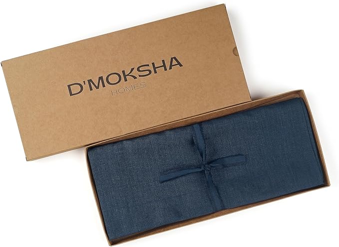 D'Moksha Homes Linen Navy Blue Table Runner 72 Inches Long - 100% Pure Linen 14 x 72 Inch Table Runner for Dining, Winter, Christmas, Holiday, New Year - Machine Washable
