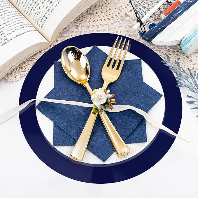 KesaPlan 100PCS Round Blue Placemats, 13" Disposable Paper Placemats for Dining Table, Mirrored Blue Charger Place Mat for Kitchen Banquet Table Setting Dinner Party Birthday Wedding Decor