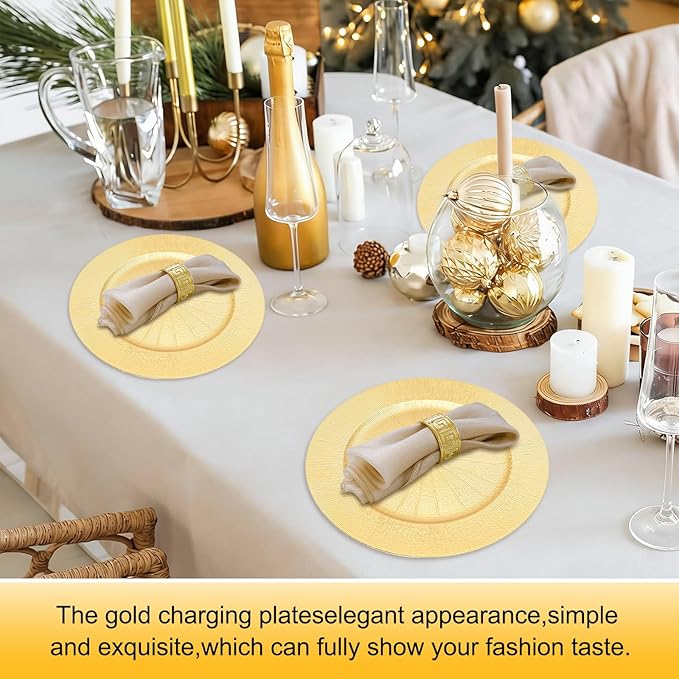 50Pcs Gold Charger Plates Bulk Round Plastic Dinner Charger Serving Plates for Wedding Chargers Plate for Tabletop Decor Christmas,13in(50pcs-Gold)