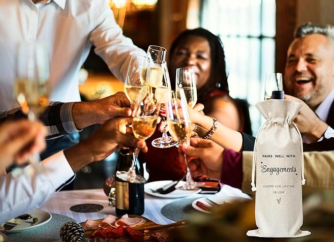 Engagement Wine Gifts Bag, Gifts For Wedding Engagement Marriage Bride Shower Reusable Wine Bag With Card, Champagne Gift Bag, Gifts For Newly Engaged Couples Bride Groom Women Men Friend Coworker-22