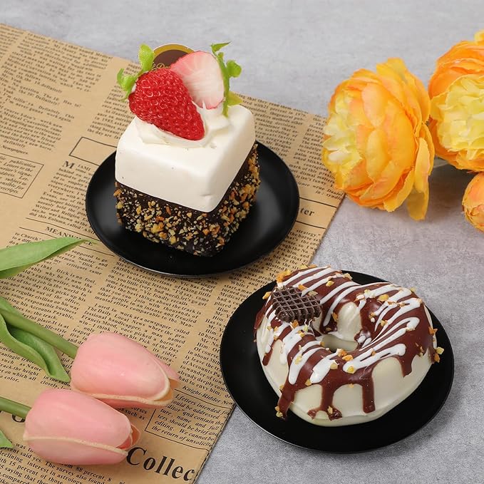 2 Pcs Round Decorative Tray, 4 Inch Black Perfume Tray Coffee Table Decor Small Stainless Steel Serving Trays Bathroom Accessories Candle Trays for Bathroom Countertop Table Centerpieces