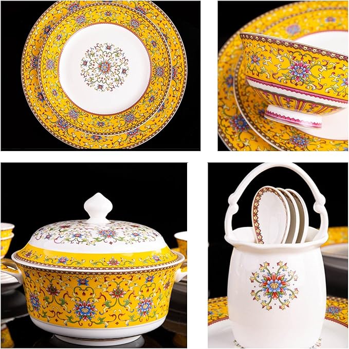 Luxury Tableware Set Tableware Dishes Plates Ceramic Combination Dinner Service Set of Bowls Dessert Plates Soup Plates Dinner Plates 60 Piece Yellow (Yellow)
