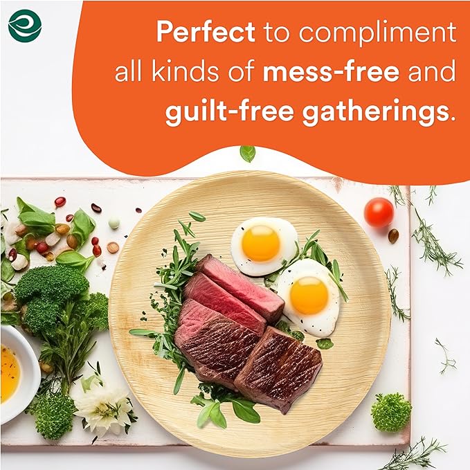 ECO SOUL Palm Leaf Plates 8"(400 Count) Round Compostable Bamboo Plates Heavy- Duty, Biodegradable Eco-Friendly Dinnerware for Christmas Party Dinner, Wedding, Holiday & Event