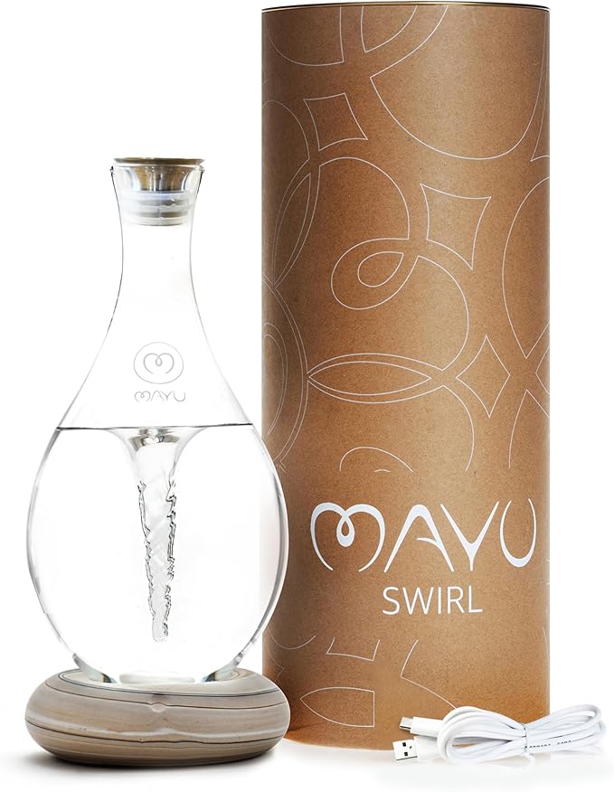 MAYU Swirl, Structured Water Device, 1.5 Liter Glass Pitcher, Rechargeable Ceramic Base (Earth), Enhance Reverse Osmosis, Purified or Filtered Water, Vortex Oxygenates, Supports Cellular Hydration