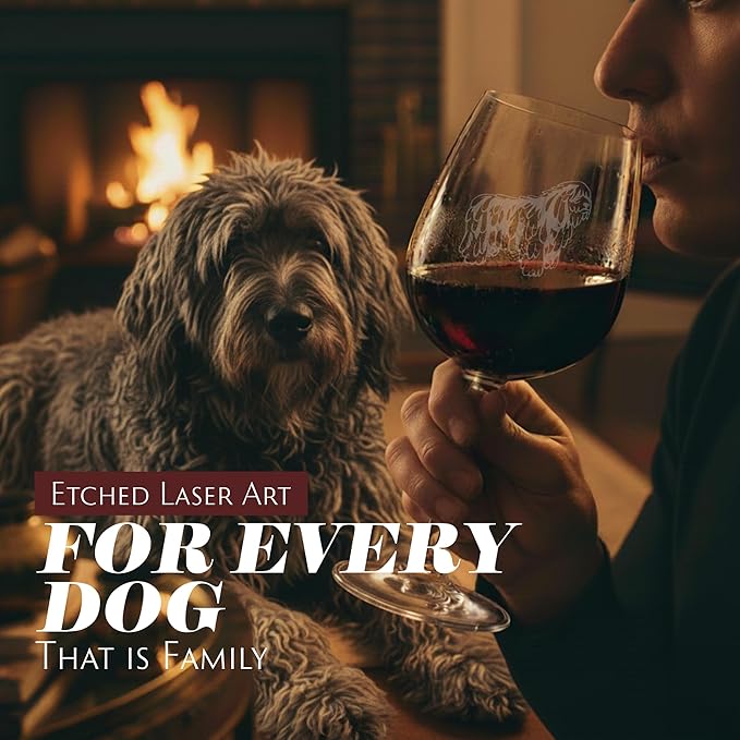 Etched Laser Art Bergamasco Shepherd Personalized Dog Themed Etched 12.75oz Wine Glass Custom Dog Breed Wine Glasses, Ideal for Pet Lovers, Unique Birthday Gift for Men & Women, Personalized Gift