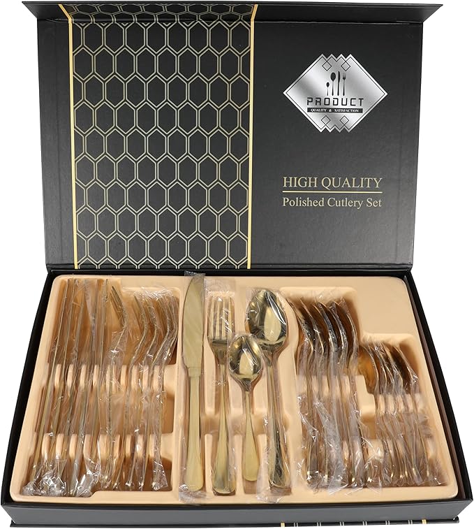 24-Piece Gold Flatware Set - Stainless Steel Cutlery with Luxurious Finish