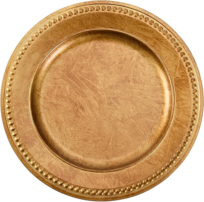 13" Vintage Brown Charger Plate, Rustic Chargers for Dinner Plates, Elegant Table Setting Centerpieces Decor Bulk Wedding Christmas Thanksgiving Holiday Parties Events, Set of 6