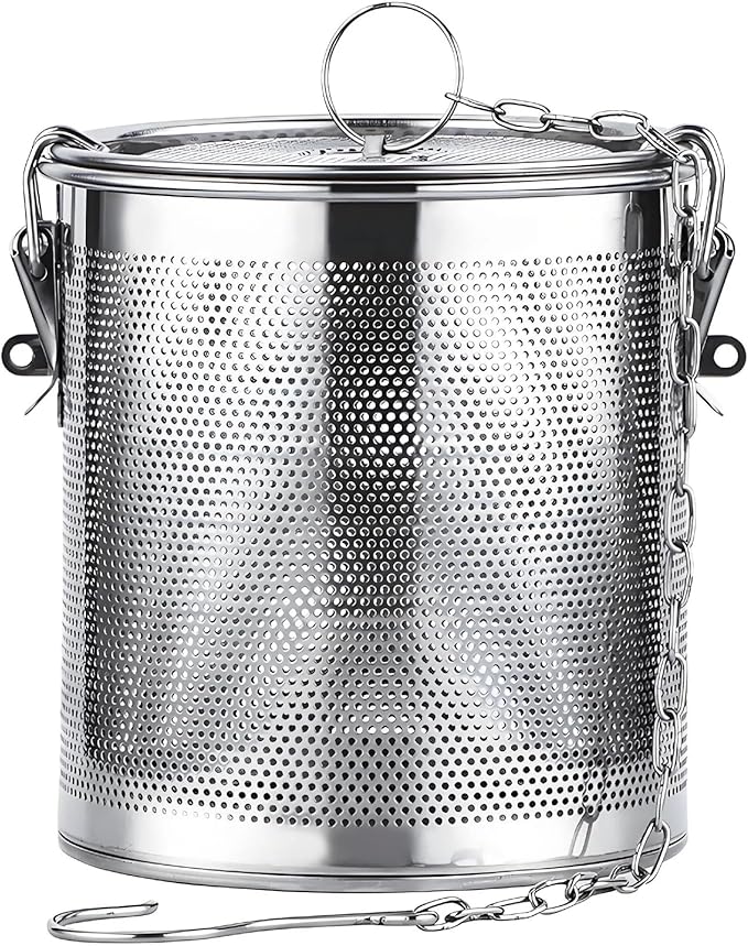 Seasoning Strainer, Stainless Steel Spice Filter, Cooking Spice Filter, Mesh Design Tea Ball Strainer Soup Seasonings Seperation Basket Filter with Chain Hook for Home Restaurant (3.2L)