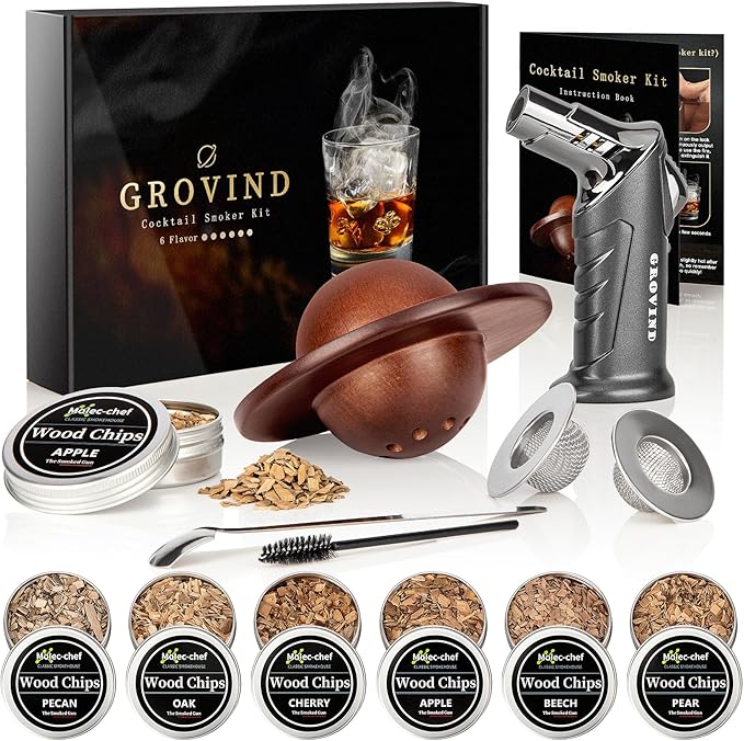 Whiskey Smoker Kit,Cocktail Smoker Kit with Torch,Bourbon smoker kit,Old Fashioned Smoker kit,Drink Smoker Infuser Kit with Wood Chips,Birthday Whiskey Bourbon Gifts for Men,Dad,Husband