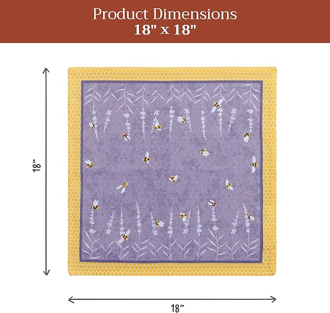 Maison d' Hermine Cloth Napkins Set of 4 100% Cotton Soft & Durable Everyday Reusable Square Napkins Cloth Washable, Dinner, Cocktail Party, Wedding, Restaurant (Bees are Buzzing, 18" x 18")