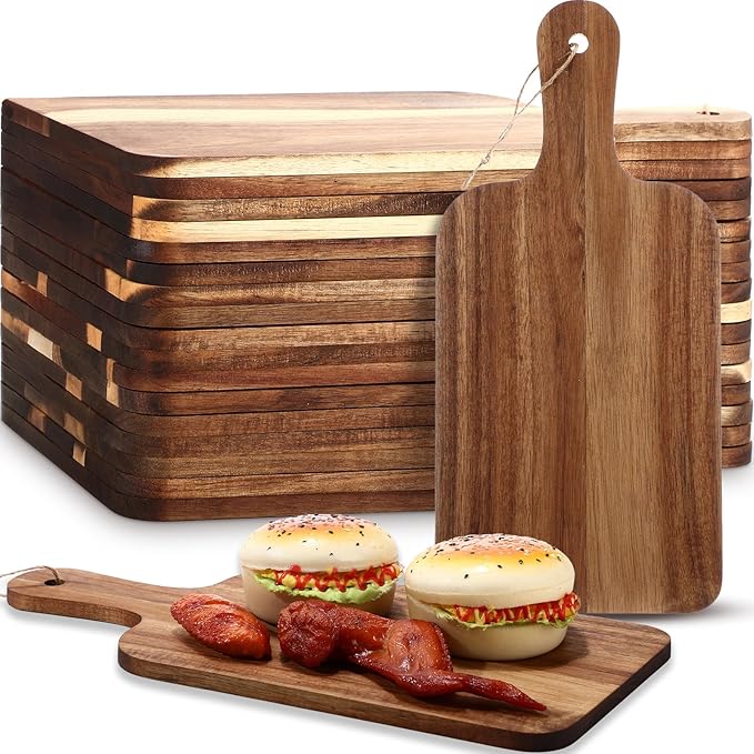 Tanlade 18 Pcs Cutting Board Bulk 15" x 7" Acacia Wood Chopping Board with Handle Wood Charcuterie Plank Engraving Serving Kitchen Planks for Wedding Housewarming Gift