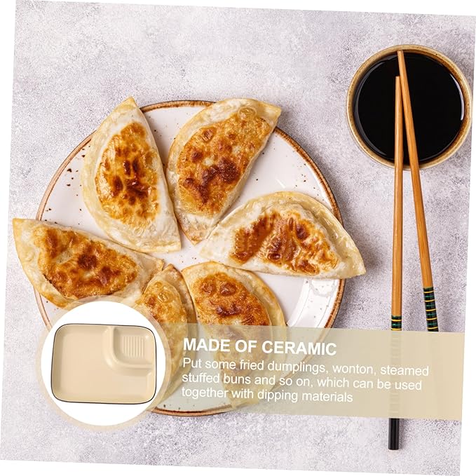 Ceramic Dumpling Plate with Sauce Dish Multi-functional Appetizer Plate for Dipping Snacks Sushi and Desserts Practical Dining Dish Khaki Color