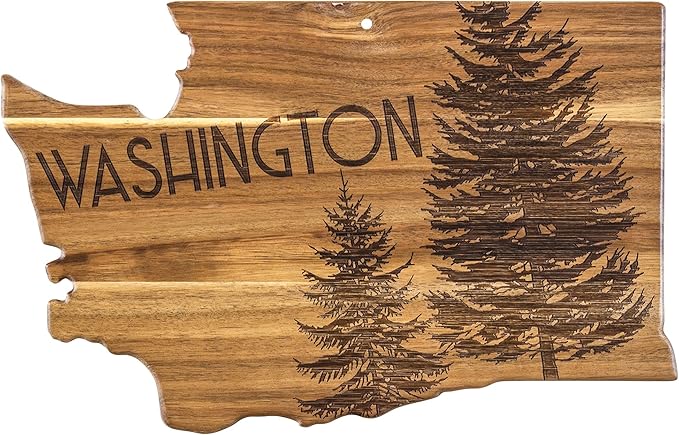 Totally Bamboo Rock & Branch Origins Series Washington State Shaped Cutting Board and Charcuterie Serving Tray, Includes Hang Tie for Wall Display 15.5" x 10" x 0.6"
