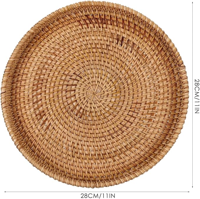 DOITOOL Stackable Rattan Serving Tray Multi-Function Woven Fruit Plate for Snacks Desserts and Coffee Storage for Home Decor and Entertaining