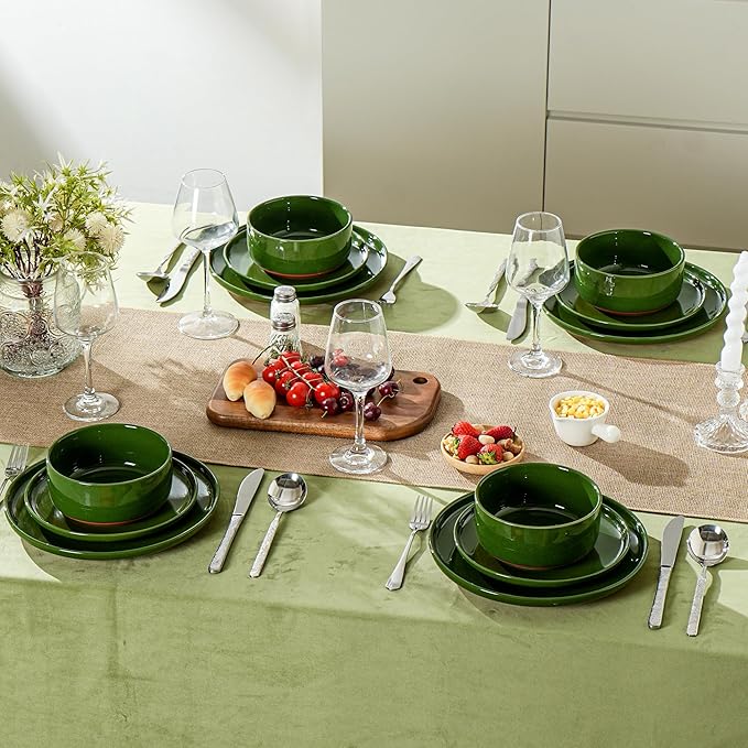 8 Inch Salad&Dessert Plates, Small Dinner Plates Sets for 4, Dishwasher & Microwave Safe, Ceramic Dinner Dishes for Cake, Fruits, Waffle, Pasta, Salad, Elegant Green