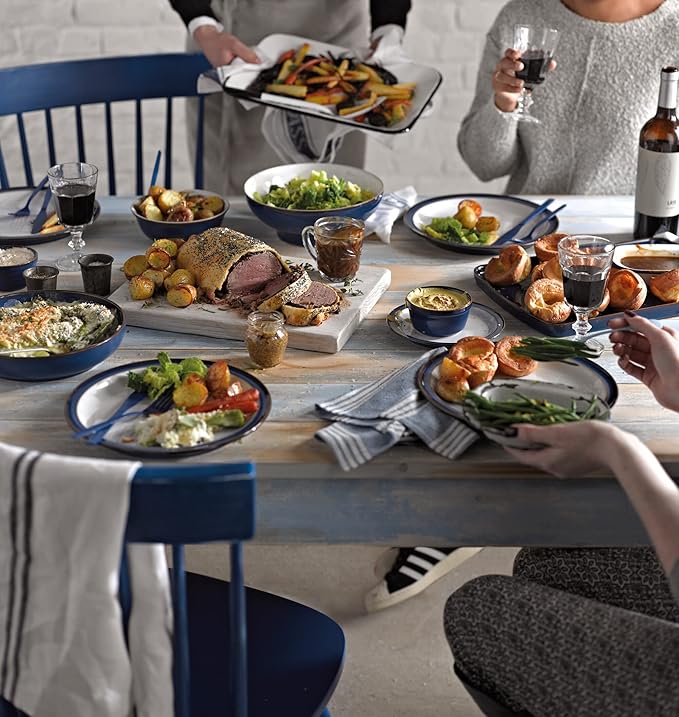 Denby - Imperial Blue Dinner Set for 4-12 Piece Ceramic Tableware Set Blue, White - Dishwasher Microwave Safe Crockery Set - 4 x Dinner Plate, 4 x Small Plate, 4 x Cereal Bowl