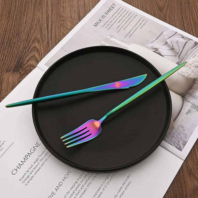 18/10 Stainless Steel Matte Flatware Set (4, Rainbow)