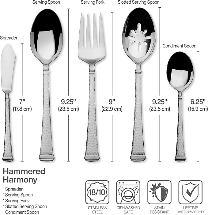 Mikasa Hammered Harmony 18.10 Stainless Steel 65-Piece Cutlery Set, Service For 12