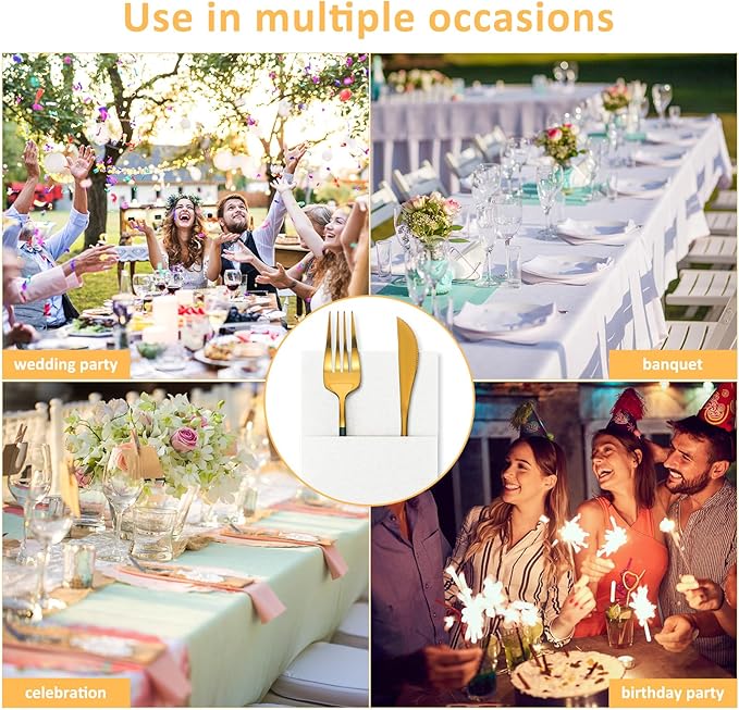 Cindeer 150 Pcs White Linen Dinner Feel Napkins with Built in Flatware Pocket Prefolded Paper Disposable Airlaid Guest Hand Towel for Silverware Wedding Reception Christmas Baby Shower