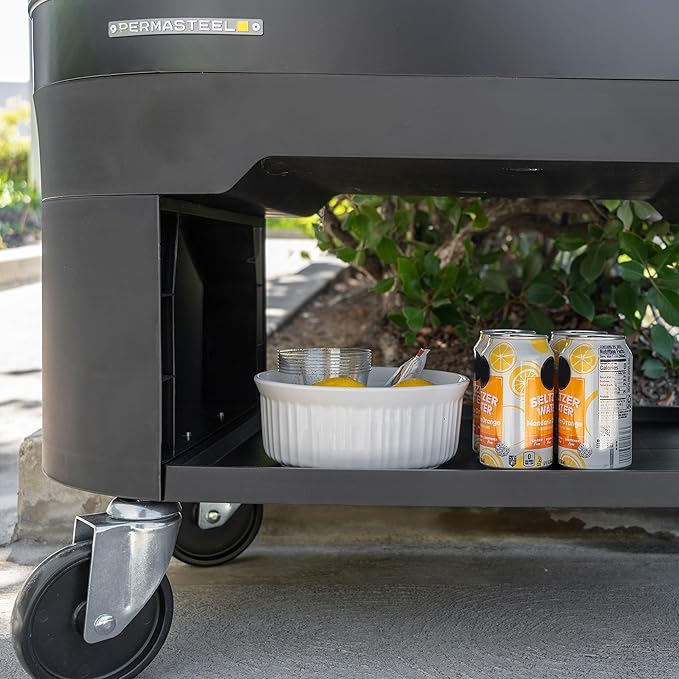 Permasteel Rolling Patio Cooler – Large Outdoor Ice Chest with Wheels, Beverage Cooler for Backyard, BBQ, Tailgate, Beach, Parties, Rustic Farmhouse Design