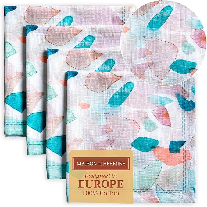 Maison d' Hermine Cloth Napkins Set of 4 100% Cotton Everyday Reusable Square Napkins Cloth Washable, Dinner, Party, Wedding, Restaurant, Spring/Summer (Summer Picnic, 20" x 20")