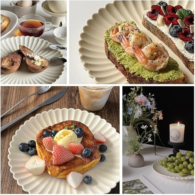 WENSHUO Daisy Plates Set of 6, 9-inch Round, Matte Crème (Appetizer Plate)