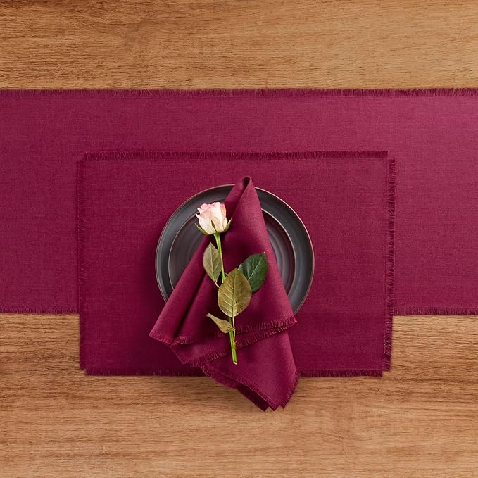 Solino Home Beet Linen Napkins Set of 4-100% Pure Linen Fringe Dinner Napkins 20 x 20 Inch for Christmas, Holiday, Winter, New Year