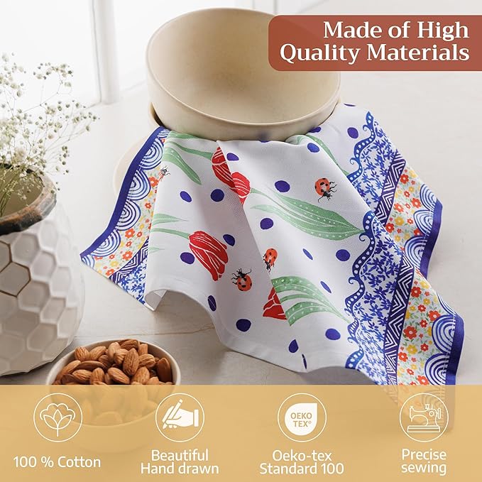 Maison d' Hermine Cloth Napkins Set of 4 100% Cotton Soft & Durable Everyday Reusable Square Napkins Cloth Washable, Dinner, Cocktail Party, Wedding, Restaurant (Folky Floral, 18" x 18")