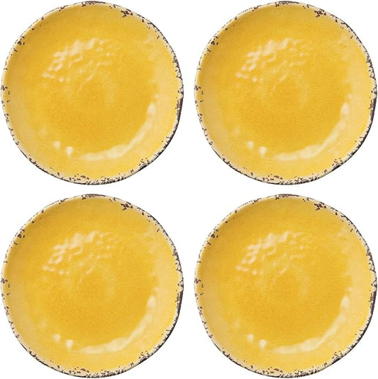 UP UPware Crackle Melamine Round Dessert Plates, Small Serving Plates, for Appetizer, Snacks, and Side Dishes, Yellow, 6 Inch, Set of 4