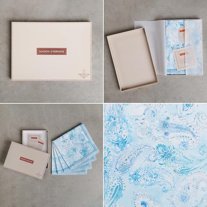 Maison d' Hermine Napkin 100% Combed Cotton Premium 20"x20" Decorative Washable Table Cloth Napkins Set of 4 for Dining, Holidays, Buffet Parties & Wedding Use Campagne - Paisley Blues