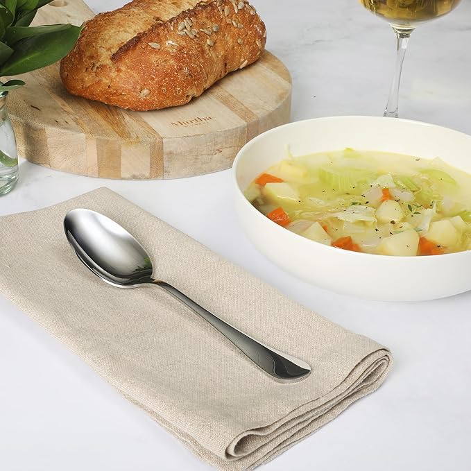 Martha Stewart Alness 10-Piece Dinner Spoon Set – Mirror Finish Stainless Steel Flatware, 3.0 mm Gauge, Durable Everyday Silverware