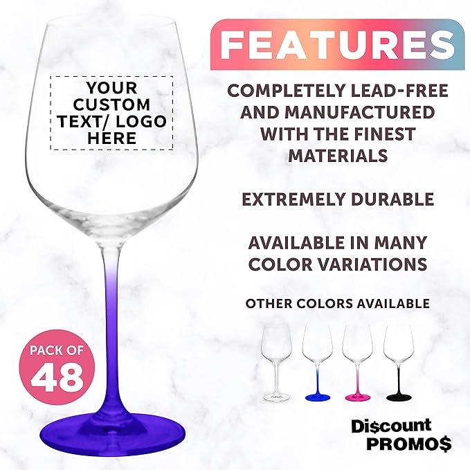 Custom Crystal Wine Glasses 17.5 oz Set of 48, Personalized Bulk Pack - Restaurant Glassware, Perfect for Red Wine or White Wine - Purple
