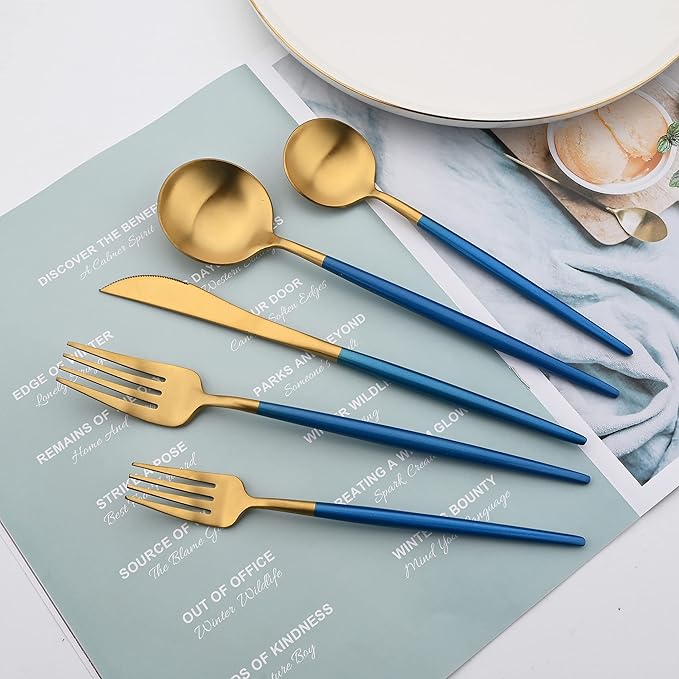18/10 Stainless Steel Matte Flatware Set (1, Blue Gold)