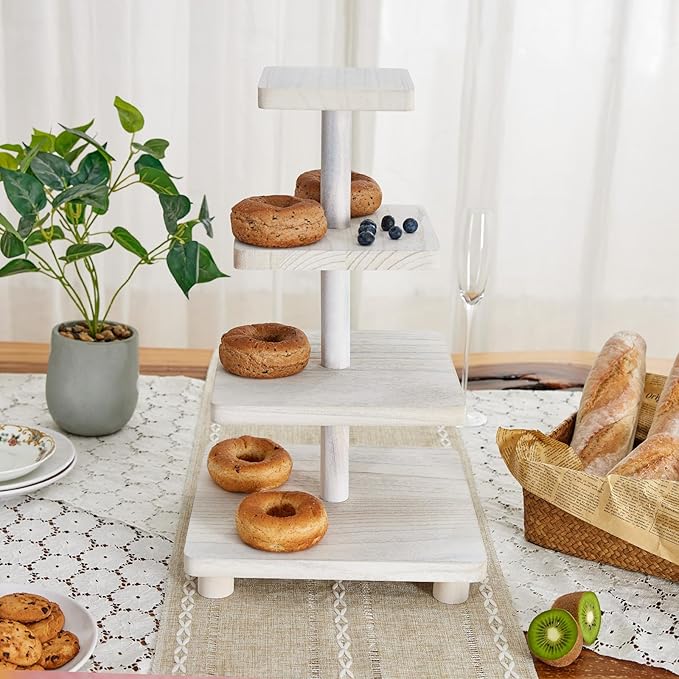 Weselljars Wooden Cupcake Stand Holder：4-Tierd 20in White Square Cake Stand,Rustic Dessert Table Display,Easy to Assemble and with Instruction,Great for Wedding/Party/Birthday/Home Decor