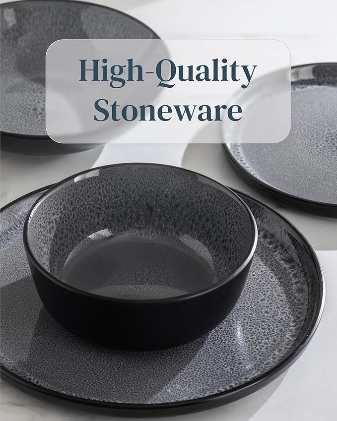 Stoneware Dinner Plates Set of 2, Large Dark Gray Tableware, Stylish & Durable, Dishwasher, Microwave & Scratch-Resistant