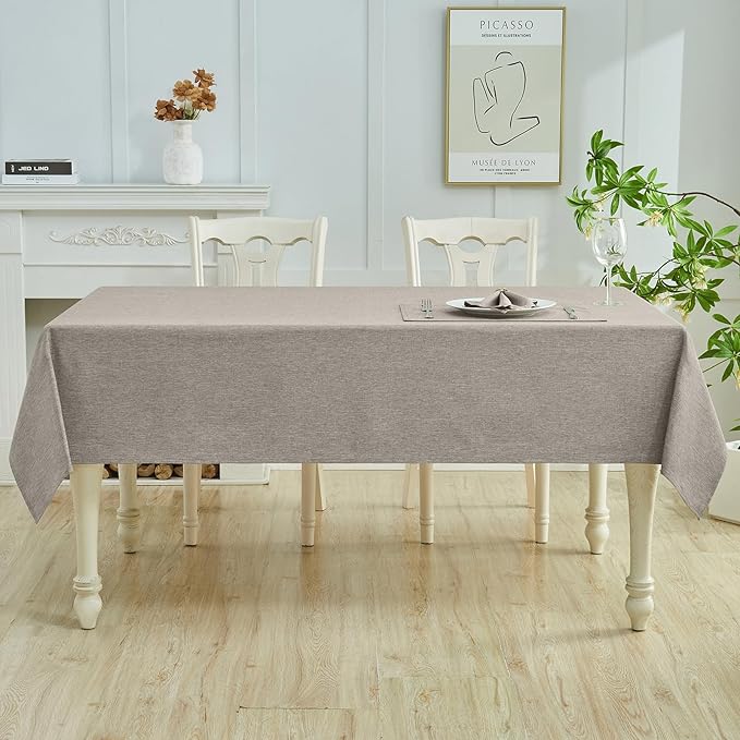Rectangle Table Cloth Linen Farmhouse Stainproof Waterproof Washable Polyester Oblong Rectangular Fabric Table Cover for Kitchen Dining Dinner(Flaxen/60x84 Inch)