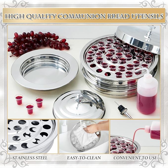 Zhehao 2 Pcs Communion Set Holy Trays for Churches with Lid Communion Plates with Lid Churches Cups Filler and Disposable Cups Supplies (Silver)