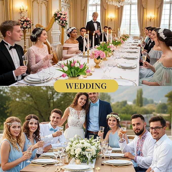 16 Pcs Clear Charger Plates with Beaded Rim 13 Inch Acrylic Gold Beaded Charger Plates Bulk for Wedding Party Dinner Birthday Table Events Decoration