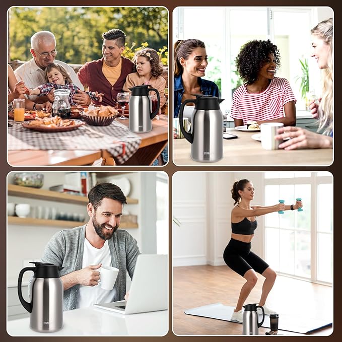 68 oz Coffee Carafe for Keeping Hot - 12 Hour Hot Drinks and 24 Hour Cold Drinks Stainless Steel Insulated Pot with Anti-Drip Spout, 316 Food Grade Thermal carafe Pot for Home/Camping/Office Silver