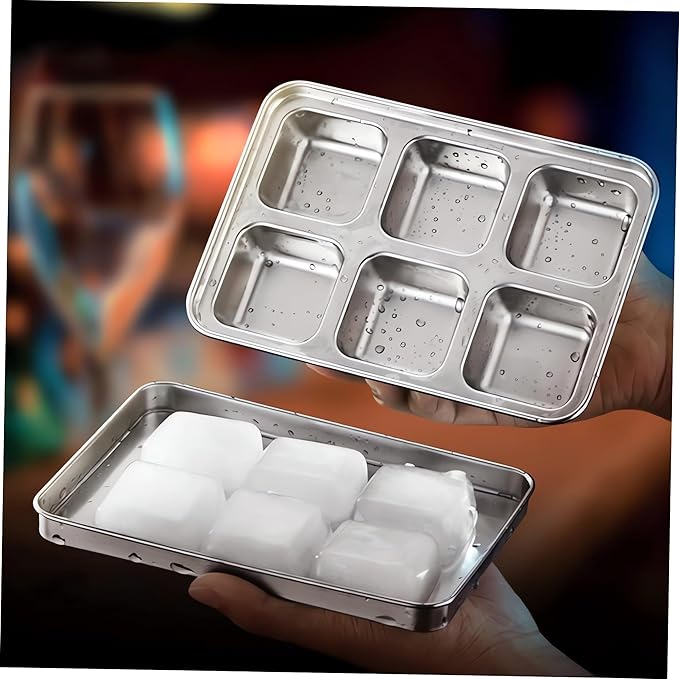 Stainless Steel Ice Cube Trays with Lid, Easy Release Durable Metal Ice Mold for Freezer, Ideal for Whiskey, Cocktails & Drinks (4 Pack)