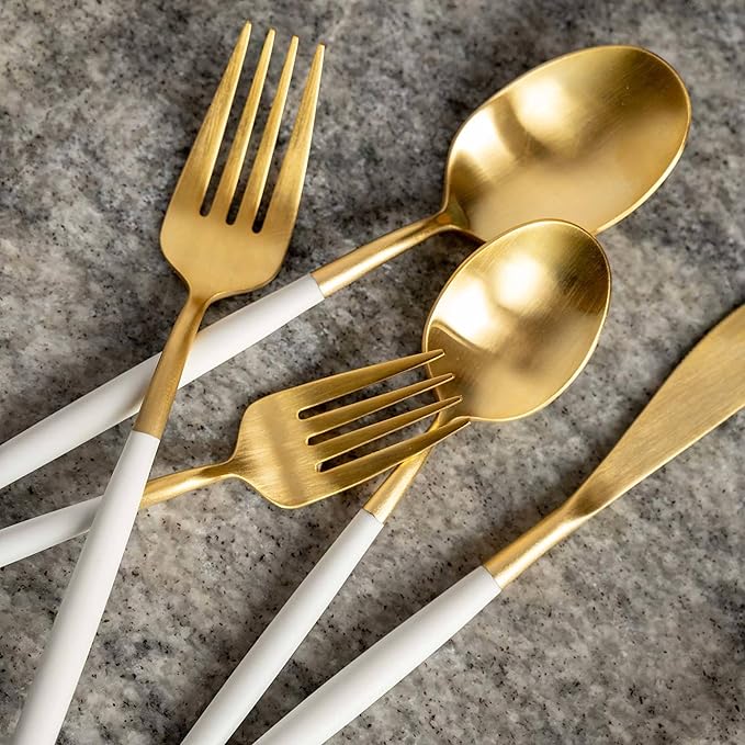 Cambridge 306320Ckg12Ds Mazzy Gold With White-Handle 20-Piece Flatware Set