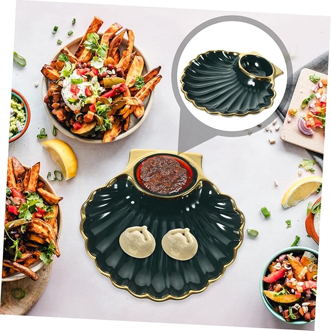 1pc Dumpling Plate Sauce Versatile Sushi Dish for Snacks Fries and Appetizers Easy to Clean Shell-shaped Ceramic Plate for Home and Restaurant Use