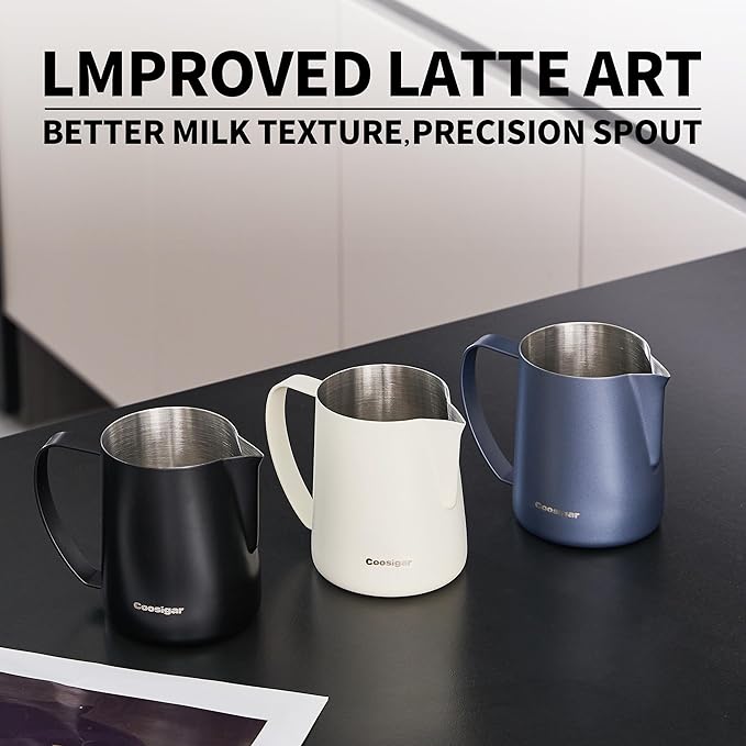 Milk Frothing Pitcher 600ml/20oz,304 Stainless steel Espresso Steaming Pitcher,milk frother cup,Milk Jug Cup,Latte Art(Blue)