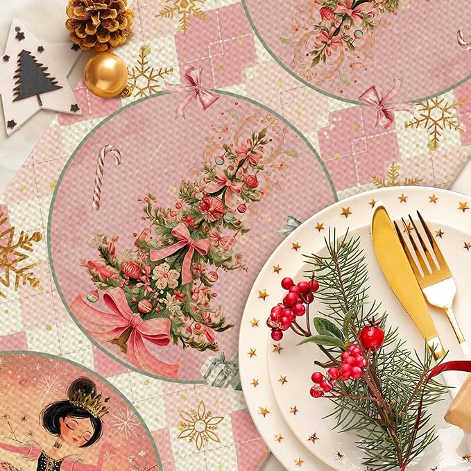 Christmas Snowflake Tree Table Runner Seasonal Winter Kitchen Dining Linen Table Decoration for Indoor Outdoor Home Party Decor 13 x 72 Inch