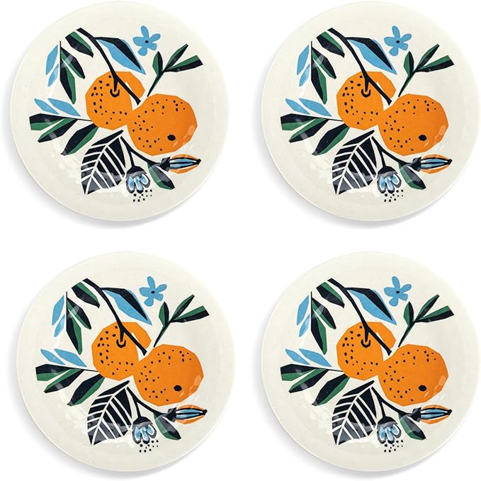 DEMDACO Decorative Dining Dish Appetizer Plate, 6.5 Inch Melamine Set of 4, Citrus Blooms